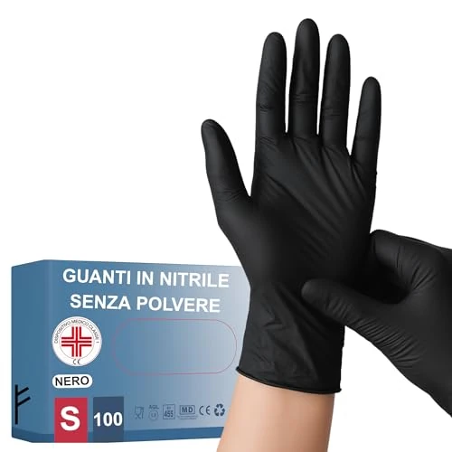 S&S Medical Nitril-Handschuhe, 100 Stück, strapazierfähig puderfrei medizinisches Gerät hypoallergen latexfrei, für medizinische Köche Kosmetiker Tätowierer in verschiedenen Größen (Schwarz, S)