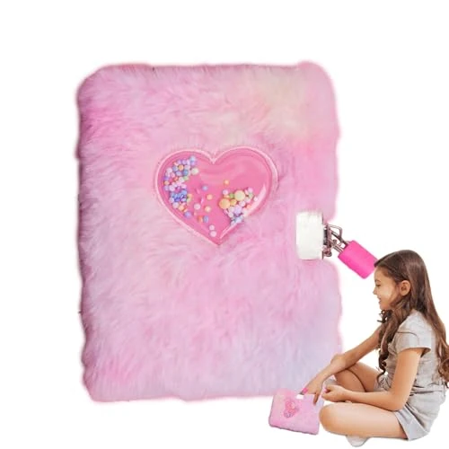 Simpatico Diario Di Peluche, Diario Segreto Per Ragazze | Diario In Peluche Con Lucchetto E Chiave A Forma Di Cuore | Diario Di Scrittura A Forma Di Cuore In Peluche Per Bambini, Ragazze Anzia