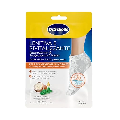 Dr. Scholl's Maschera Piedi Lenitiva e Rivitalizzante per Piedi Stanchi e Doloranti, Impacco Idratante, Ammorbidisce e Idrata la Pelle con Sale di Epsom, Mentolo, Burro di Karité e Lavanda