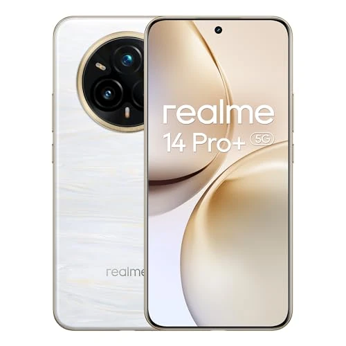 Offerta a tempo: realme 14 Pro+ Smartphone 5G, bianco, fotocamera Sony OIS Periscopica 3X, design che cambia colore sensibile al freddo,batteria 5130 mAh,18GB(8+10expansione)+256GB,IP69,Nessun adattatore - 15% da 369.99 € a 314.48 €