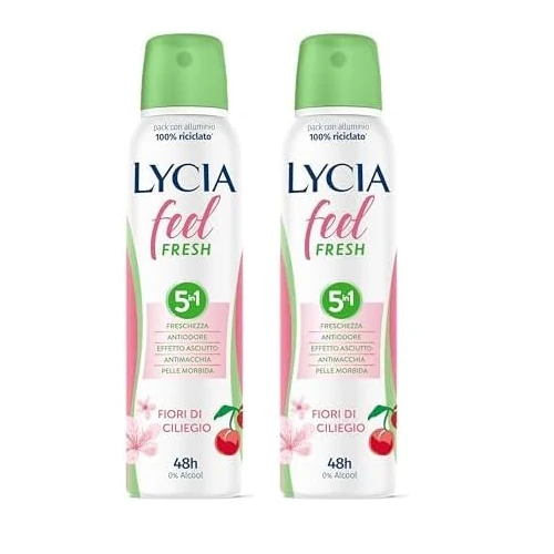 Lycia - Deodorante Spray Feel Fresh, Senza Alcool, Efficacia 48 ore, profumo di Fiori di Ciliegio, 150ml (Confezione da 2)