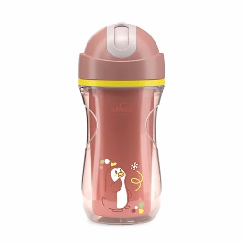 Chicco Sport Cup Tasse à bec en silicone pour bébés de plus de 14 mois, 266 ml, gobelet thermique pour apprendre à boire, avec paille flexible résistante aux morsures, sans BPA, rose