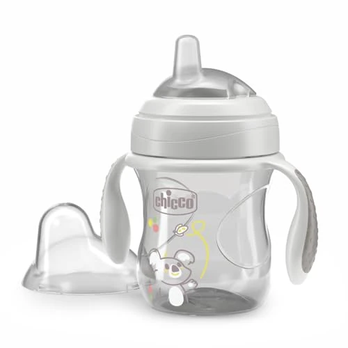 Offerta a tempo: Chicco Transition Cup Bicchiere Antigoccia per Bambini 200ml, Tazza Biberon 4+ Mesi per Imparare a Bere, con Beccuccio Ergonomico in Silicone, Doppia Valvola Anticolica, senza BPA - Grigio - 36% da 9.99 € a 6.40 €
