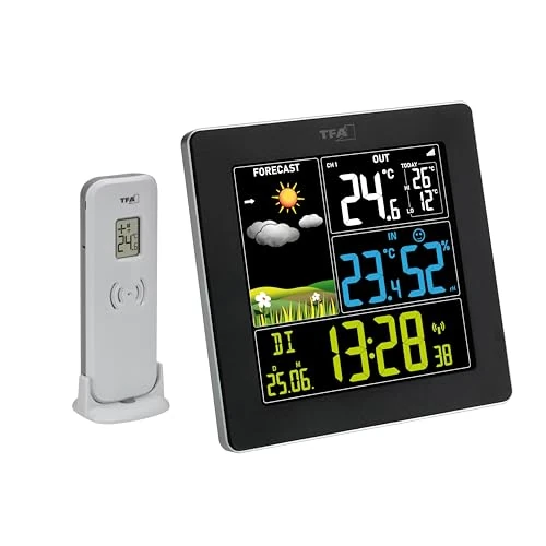 Limited-time offer: TFA Dostmann SUN2 Weather Station, Wireless Sensor, 35.1174, Indoor/Outdoor, Temperature/Humidity, Large Color Display, Radio Controlled Clock with Date, Black from 70.96 £ to 70.96 £ (save 0.00%)