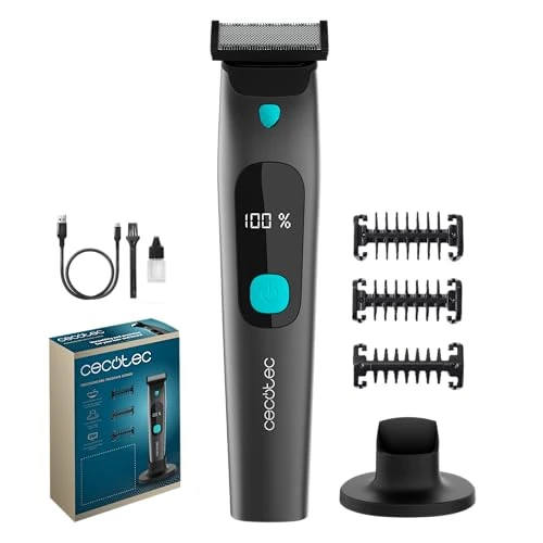 Cecotec PrecisionCare OneShave Screen Facial Shaver Stainless Steel Blades, 3 Combs (1/3/5 mm), Storage Base, 1.5 H Autonomy, IPX7 Resistance, Smart Display
