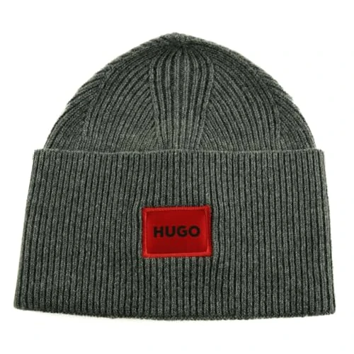 Hugo Cappello da Uomo Xaff 6 a Costine con Logo Rosso, Grigio - Medium Grey, Taglia Unica
