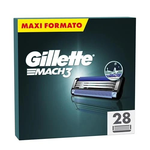Gillette Mach3 Base Pack of 28 Refills for Men's Razors, Razor Blades with 3 Blades and Lubricating Band, Compatible with All Mach3 Handles