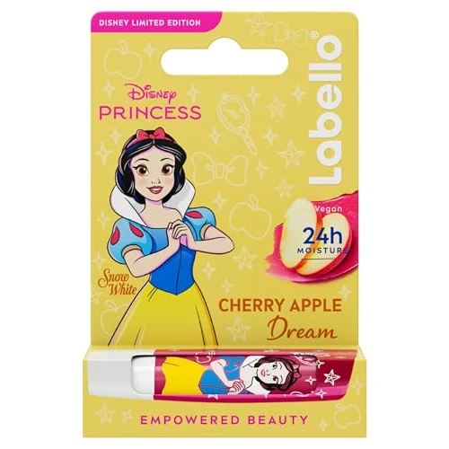 Labello Disney Princess Limited Edition Cherry Shine 4.8 g, Balsamo labbra colorato con design con Biancaneve, Burrocacao bambina 3+ idratante 24h, Burrocacao labbra lip balm con aroma di Ciliegia