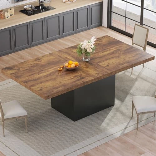 Offerta a tempo: HSH Tavolo da pranzo rettangolare tavolo da cucina per 6-8 persone, tavolo grande in legno, design industriale con piedistallo nero, per la casa e l'ufficio rustico, 180 cm, colore: marrone - 41% da 299.99 € a 176.42 €