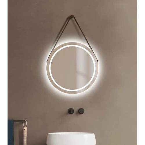 Offerta a tempo: Talos Specchio da bagno a LED rotondo CORVIA Shine in oro opaco, Ø 50 cm, specchio rotondo con nastro di alta qualità in effetto pelle, adatto per ambienti umidi grazie al telaio in alluminio - 0.00% da 167.20 € a 167.20 €