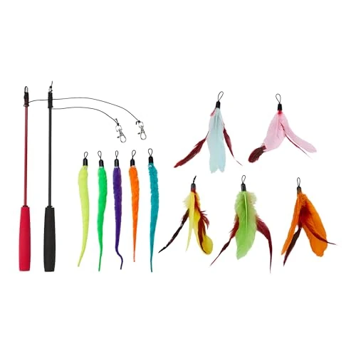 Limited-time offer: Amazon Basics Cat Feather Teaser Wands - 2 Telescoping Sticks with 10 Refill Attachments, Easy-Open Clasp for Interactive Play Cats and Kittens from 8.53 £ to 8.53 £ (save 0.00%)
