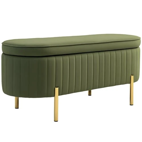 Offerta a tempo: HOMCOM Panca Contenitore Ingresso Ovale 72L Design Scanalato con Coperchio Sollevabile, Seduta Imbottita, Panca Fondo Letto Pouf Cassapanca in Velluto e Struttura in Legno di Pino, 108x44x43.5cm,Verde - 22% da 128.95 € a 100.08 €