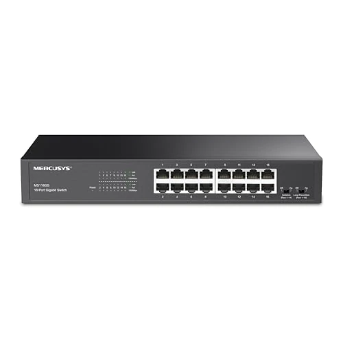 TP-Link Mercusys MS116GS 16 Port Gigabit Switch, Desktop or Rack Mount, Plug & Play, Traffic Priority, Loop Prevention, Isolation Mode, Silent Operation, Metal Case