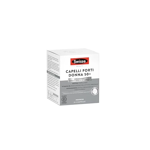 SWISSE Capelli Forti Donna 50+ - Integratore per Capelli Donna con Biotina Ceramosides Vitamina B6-30 Compresse, Pre-Menopausa e Menopausa Integratori Regolazione Attività Ormonale - Made in Italy