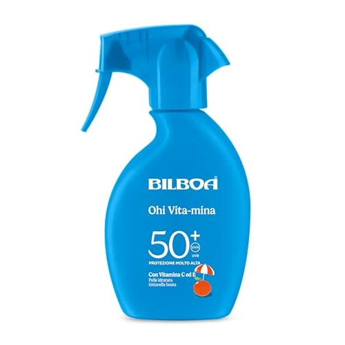 Offerta a tempo: Bilboa Ohi Vita-mina Trigger SPF 50+, con Multivitamina, Meglio una Vita-Mina Oggi che una Ruga Domani, Resistente all'Acqua, Dermatologicamente Testato - 250 ml - 38% da 17.59 € a 10.83 €