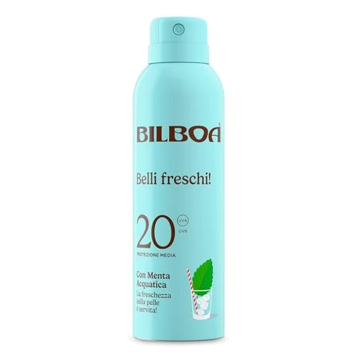 Offerta a tempo: Bilboa, Belli Freschi, Protezione Solare Spray SPF 20, Profumo di Menta Acquatica, Freschezza Immediata, Texture Leggera e Trasparente, Resistente all’Acqua, 150 ml - 17% da 15.49 € a 12.90 €