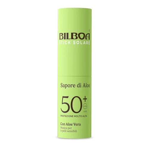 Offerta a tempo: Bilboa Sapore di Aloe Stick Solare SPF 50+, con Aloe Vera, Musica per le Pelli Sensibili, Resistente all'Acqua, Dermatologicamente Testato - 10 ml — 39% da 15,99 € a 9,68 €