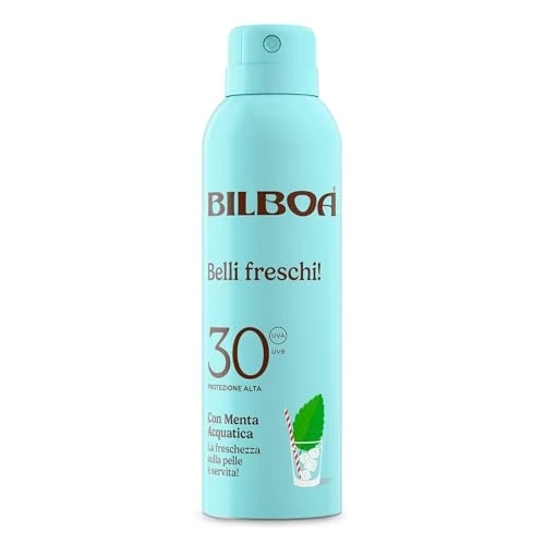 Offerta a tempo: Bilboa, Belli Freschi, Protezione Solare Spray SPF 30, Profumo di Menta Acquatica, Freschezza Immediata, Texture Leggera e Trasparente, Resistente all’Acqua, 150 ml - 24% da 15.49 € a 11.80 €
