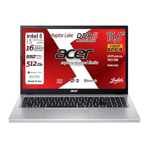 acer Notebook Extensa Intel Core i5-13420H 13Th Raptor Lake, 8Core, FullHD Display 15,6 inch, RAM 16 GB DDR5 4800 MHz, SSD PCIe NVMe 512 GB, Wi-Fi6, BT, 4 USB, waarvan 2 USB Type-C, Win 11Pro