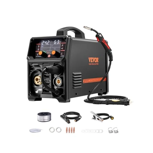 VEVOR 200A MIG Welding Machine Portable Gas Free MIG Welding Machine MMA Lift AU TIG 5 in 1 with IGBT Inverter Technology, LCD Display, TIG Lift Torch Not Included