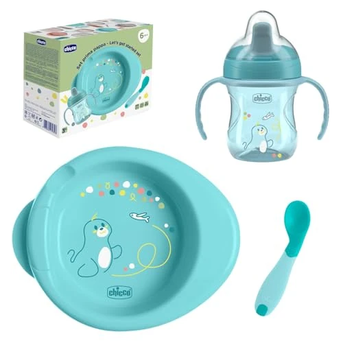 Offerta a tempo: Chicco Set Pappa Completo 6 Mesi+, Tazza Training Cup, Primo Cucchiaio e Piatto Pappa Calda, Kit Svezzamento Antiscivolo, 0% BPA, Azzurro, Idea Regalo Bimbo - 24% da 32.90 € a 25.10 €