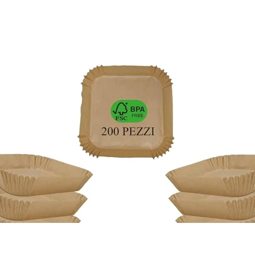 200 unidades de papel de horno para freidora de aire. Dimensiones: 20 x 20 x 4,5 cm. Alimentos y BPA Free-Antiadherente, resistente al calor, perfectos para cocinar de manera saludable y limpieza