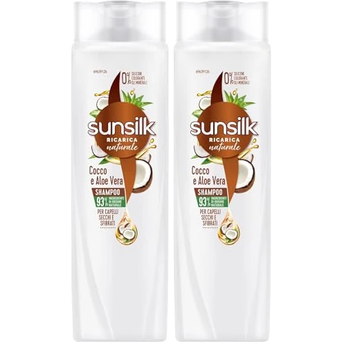Offerta a tempo: Sunsilk, Shampoo Cocco e Aloe Vera, Shampoo per Capelli Secchi e Sfibrati, Formula Nutriente e Protettiva per Capelli Visibilmente Sani, Senza Appesantire, con Cocco e Aloe Vera, 250ml - 40% da 4.98 € a 2.98 €