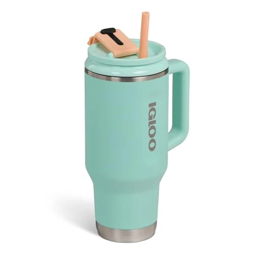 Limited offer: Igloo, 32 oz Tumbler with Handle, Reusable Travel Mug, Stainless Steel Insulated Hydration Cup for Hot & Cold Beverages, Seafoam from 33.09 EUR to 28.79 EUR (save 13%)