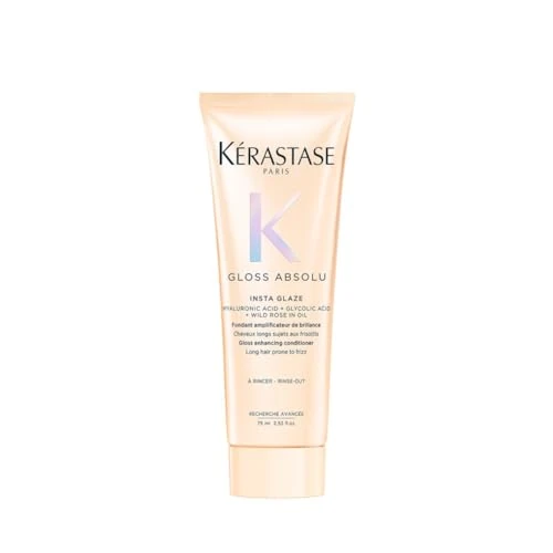Kérastase, Gloss Absolu, Balsamo per Capelli Crespi, Con Acido Glicolico, Acido Ialuronico e Olio di Rosa Canina, Fondant Insta Glaze, Formato Mini, 75 ml