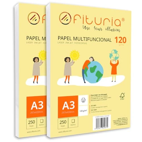 Oferta limitada: Paquete de folios A3 de 120gr con 500 Hojas Blancas, Papel Multifuncional para Uso Escolar y Entornos Laborales. Ideal con impresoras láser, de inyección o fotocopiadoras - Ofituria de 52.95 € a 52.95 € (ahorro 0.00%)