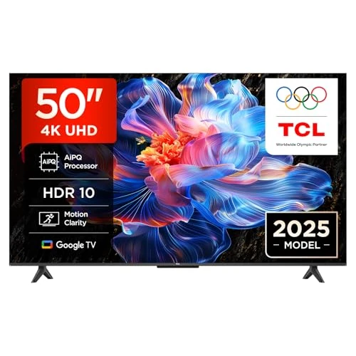 TCL 50V6C, 50'' 4K UHD Smart TV, Direct LED Powered by Google TV (Dolby Audio, Motion Clarity, Compatible with Google Assistant & Alexa)