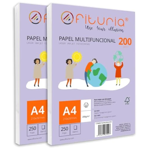 Offerta a tempo: Risma di carta A4 de 200gr con 500 fogli bianchi, carta per stampante multifunzionale ideale per uso scolastico e ambienti lavorativi. Perfetta per stampanti laser, iniezione o fotocopiatri – Ofituria - 0.00% da 43.73 € a 43.73 €