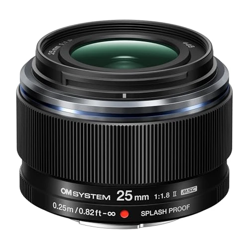 Offerta a tempo: OM SYSTEM Obiettivo M.Zuiko Digital 25 mm F1.8 II, Lunghezza Focale Fissa Veloce per Fotocamere con Sistema Micro Quattro Terzi, Olympus OM-D e PEN, Panasonic G-Series, Nero - 14% da 449.00 € a 385.00 €