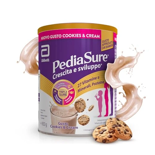 Offerta a tempo: PEDIASURE Crescita e Sviluppo, Integratore Alimentare per Bambini da un anno in su, Multivitaminico con 27 Vitamine e Minerali e Proteine, Confezione 850g, gusto Cookies & Cream - 23% da 32.45 € a 24.99 €