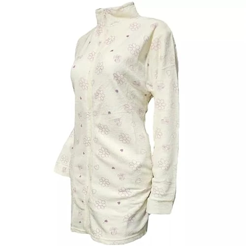 GX GARGIX Bata de invierno para mujer, de cálido forro polar, coral, cremallera, cuello O, 2 bolsillos, tallas de S a XXL, varios colores otoño-invierno, Brittany-Cream, S