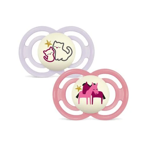 Offerta a tempo: MAM Perfect Night Confezione Doppia Succhietto 16+ Mesi (Set da 2), Ciuccio MAM 16 36 mesi silicone che si illumina al buio, 2 accessori neonato per lo sviluppo orale con porta ciuccio, Rosa/Giallo - 31% da 15.99 € a 10.99 €