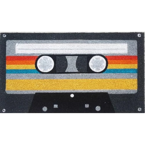 Baroni Home Fußmatte für den Eingangsbereich, aus Kokosfaser, handbemalt, 70 x 40 cm, leicht zu reinigen und super strapazierfähig, Musikkassette