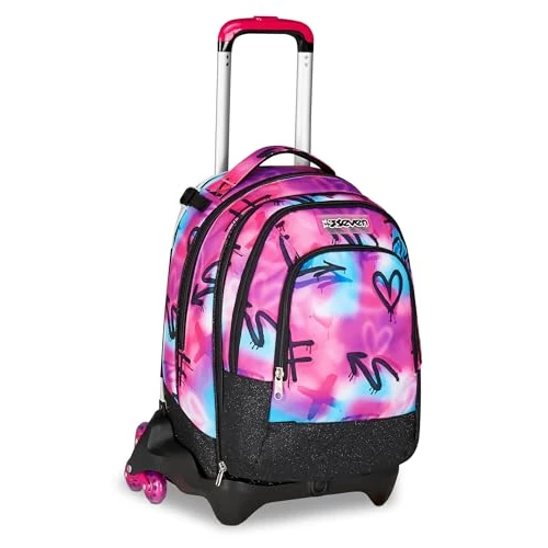 Oferta limitada: Seven Trolley escolar Jack 3 ruedas Detach, fucsia azul, mochila con carro desenganchable de 37 litros, bolsillo para botella, mochila desmontable, multiusos y espacioso, para primaria y mediana, niña de 129.90 € a 129.90 € (ahorro 0.00%)