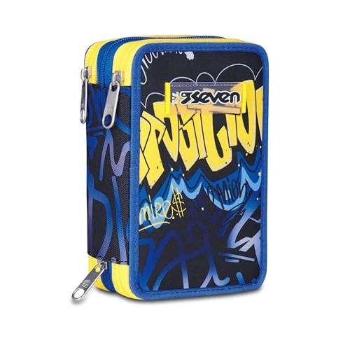 Offre limitée : Seven Trousse Scolaire 3 Zip, Bleu Jaune, Porte-Stylo Triple Compartiment Complet avec Stylets, Crayons, Couleurs, Accessoires Sac à Dos, école Primaire, Enfant de 44.00 € à 44.00 € (0.00% de remise)