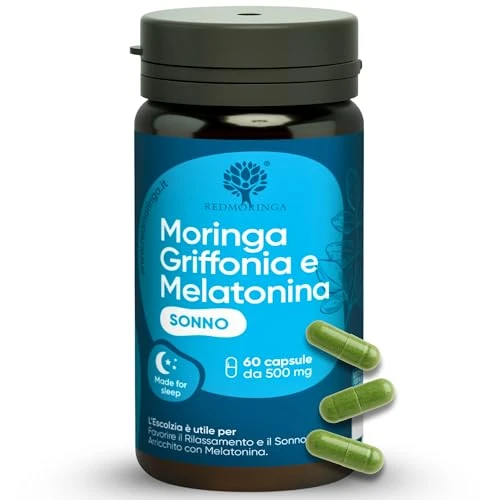 Offerta a tempo: Integratore Melatonina per Dormire con Griffonia 5-HTP | FORMULA UNICA al Mondo 100% Naturale per Sonno e Rilassamento | Melatonina, Griffonia, Moringa, Valeriana | 2 Mesi 60 Capsule | RedMoringa - 40% da 24.90 € a 14.99 €