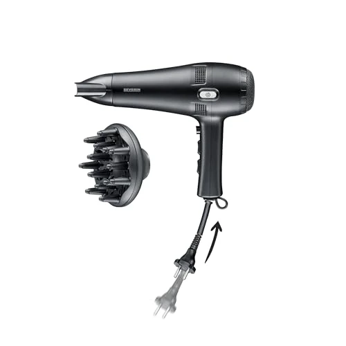 Oferta limitowana: Suszarka do włosów SEVERIN z wbudowanym przewodem, wydajna suszarka z przyciskiem zimnego powietrza, w zestawie dyfuzor i nasadka, 2100 W, czarna, HT 0165 z 79.00 zł na 79.00 zł (oszczędź 0.00%)