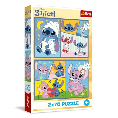 Trefl - Puzle 2en1: Lilo & Stitch, con Stitch no Hay quien se aburra - 2 x 70 Piezas, Set de Dos puzles para niños a Partir de 4 años