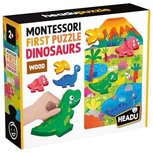 Oferta ograniczona: Headu Montessori First Puzzle Dinosaurs, duże kawałki i duże drewniane sylwetki, puzzle edukacyjne dla dzieci w wieku od 2 do 4 lat, wyprodukowane we Włoszech z 72.38 EUR na 72.38 EUR (znizka 0%)