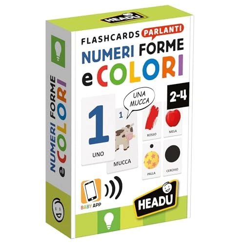 HEADU - Flashcards with numbers, shapes and colours, develops the logic of the little ones, an educational game for children from 2 to 4 years, made in Italy