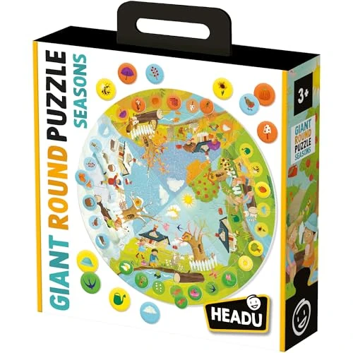 HEADU - Giant Round Puzzle Seasons - Gira e gioca con le stagioni! - Puzzle Educativo per Bambini dai 3 agli 8 anni, Made in Italy