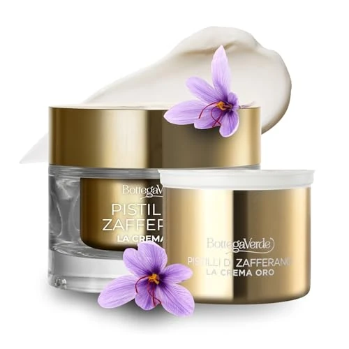 Bottega Verde - Safranpistillen, die goldene Creme, Nachfüllpackung für das Gesicht Tag und Nacht, 50 ml, Anti-Aging-Behandlung mit hyperfermentiertem Safran und Ceramiden, für alle Hauttypen