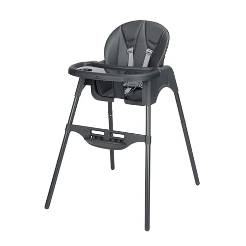 Bebeconfort Meely Plus, Trona Bebe 2 en 1, 6 meses- 3 años, Cojines Acolchados, Silla Infantil Ligera (4 kg), Reposapiés y Bandeja Regulables, Respaldo Reclinable con Una mano, Tinted Graphite