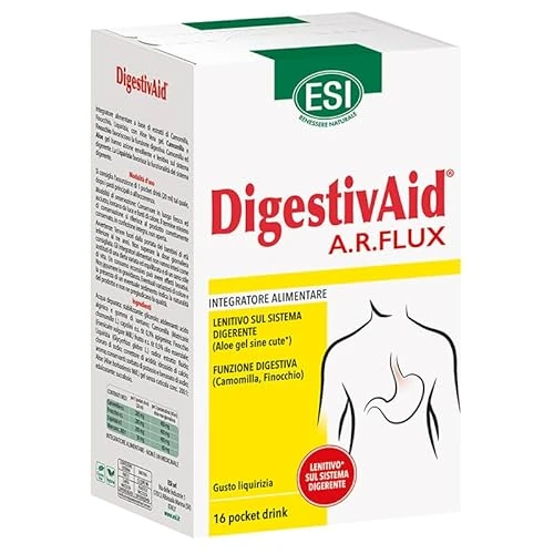 ESI, DigestivAid A.R.Flux Nahrungsergänzungsmittel zur Regulierung der Magen-Darm-Motilität, mit Extrakt aus Kamille und Fenchel, hilft bei der Verdauung und bekämpft Säure, 16 Pocket Drink