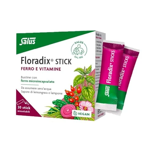 Offerta a tempo: Salus Floradix Stick - Integratore di Ferro, Vitamine e Acido Folico, Supporto di Energia e Vitalità per Giovani, Sportivi - Una Confezione da 20 Stick Orosolubili - 34% da 20.90 € a 13.70 €