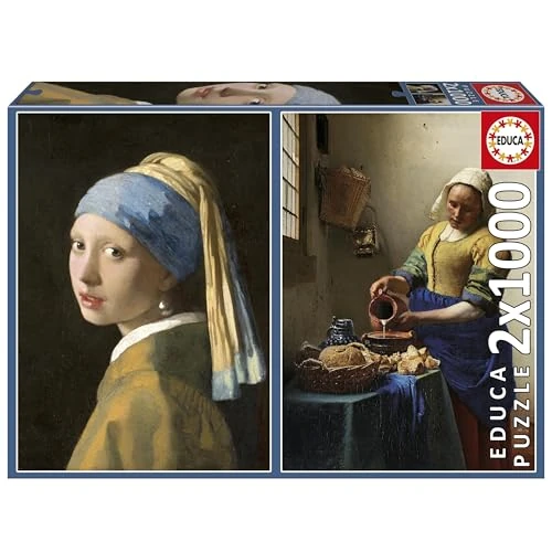 Oferta limitowana: Educa - Zestaw 2 puzzli po 1000 elementów dla dorosłych | Johannes Vermeer Młoda Perła Młoda Młoda Kobieta z Mlekiem Johannes Vermeer w zestawie z klejem do mocowania puzzli. Wymiary: 48 x 68 cm. Od z 85.23 zł na 85.23 zł (oszczędź 0.00